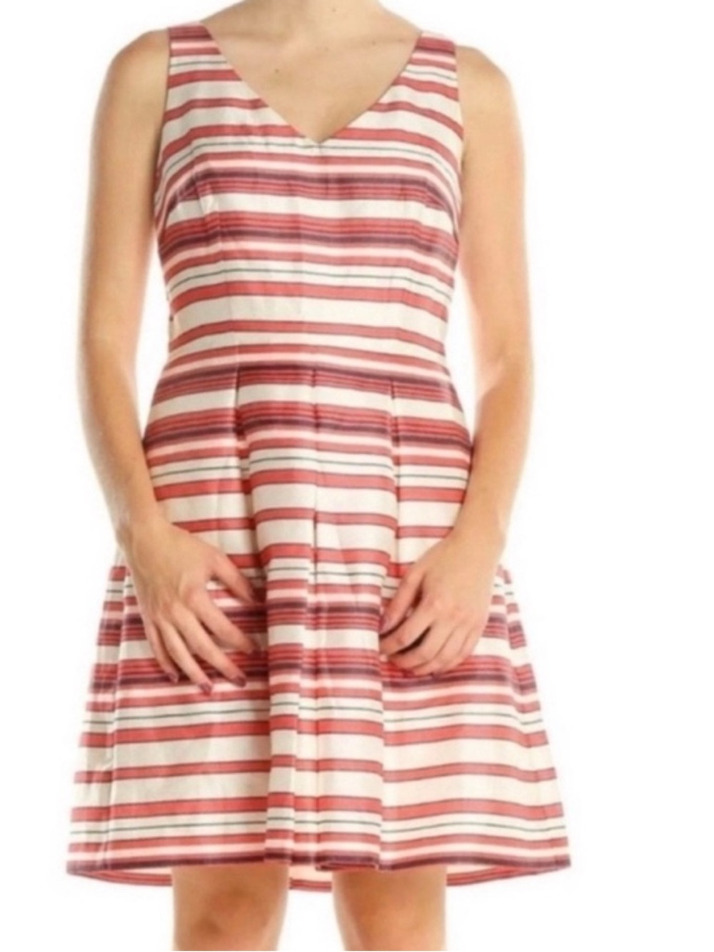 Ann Taylor Pink Striped V-neck A-line Dress